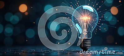 Glowing light bulb with digital network inside. Innovative tech concept. Abstract image. Futuristic, bright idea. Complex network Stock Photo