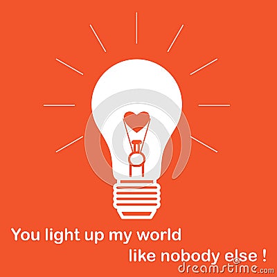 Glowing light bulb with glower in shape of heart. Vector Illustration