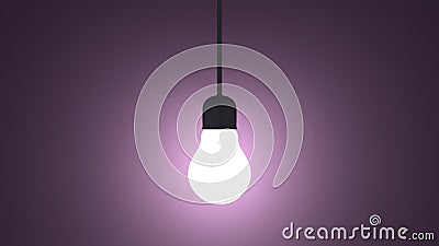 Glowing light bulb in lamp socket hanging on violet Stock Photo
