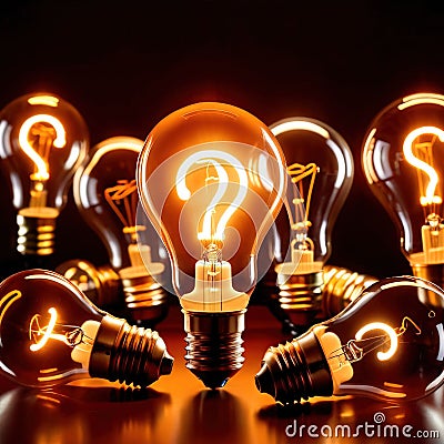 Glowing light bulb with question mark, indicating curiosity and questioning knowledge Stock Photo