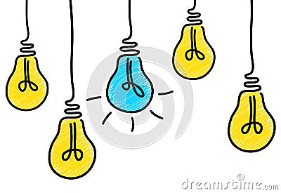 Glowing light bulbs scribble hand drawn vector illustration isolated Vector Illustration