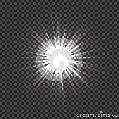 Glowing light effects with transparency. Light explosion with transparent background. Lens flares, rays, stars and Vector Illustration