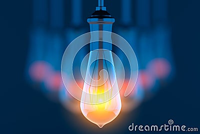 Glowing lightbulbs on blue background Cartoon Illustration