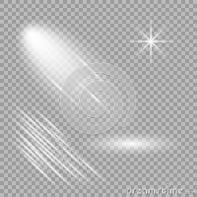 Glowing lights vector effect. On an isolated transparent background. Flashes. Directional beams, explosion and stars. Vector Illustration