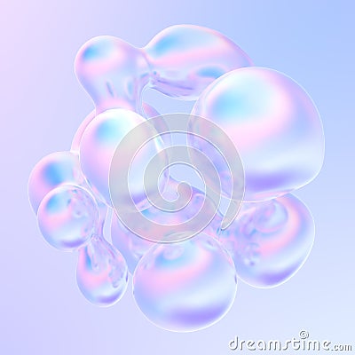 Glowing liquid dynamic metallic bubbles in fluid holographic colors Stock Photo