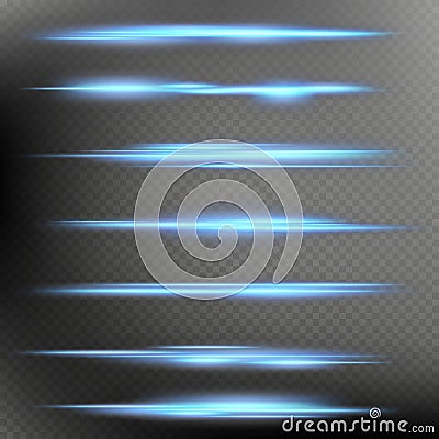 Glowing magic neon blur light flare objects effects collection isolated on dark transparent background. EPS 10 Vector Illustration