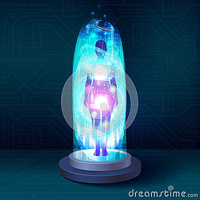 magic portal, sci-fi teleport with human body silhouette Vector Illustration