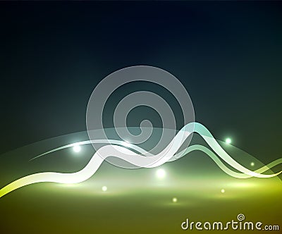 Glowing magic wave line with light effects in darkness Vector Illustration