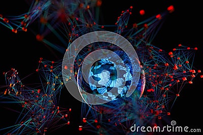 Glowing and magical sphere with connected lines, 3d rendering Stock Photo