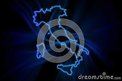 Glowing Map of Italy, modern blue outline map Stock Photo
