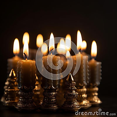 Glowing Menorah in the Night Stock Photo