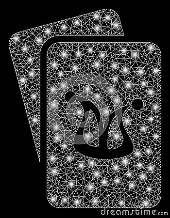 Glowing Mesh 2D Joker Gambling Cards with Flash Spots Vector Illustration