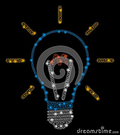 Bright Mesh Network Invent Bulb with Light Spots Vector Illustration