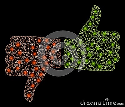 Flare Mesh Carcass Vote Thumbs with Flare Spots Vector Illustration