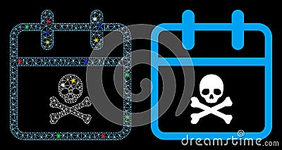 Glowing Mesh Wire Frame Skull Deadline Day Icon with Light Spots Vector Illustration