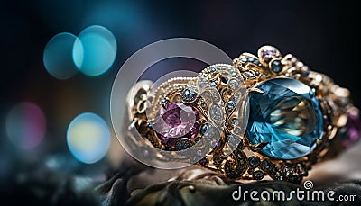 A glowing, multi colored gemstone brooch a vibrant souvenir generated by AI Stock Photo