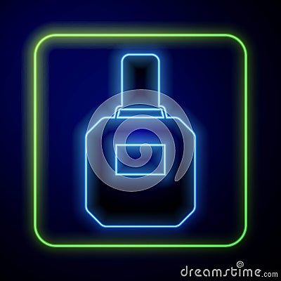 Glowing neon Aftershave icon isolated on blue background. Cologne spray icon. Male perfume bottle. Vector Vector Illustration
