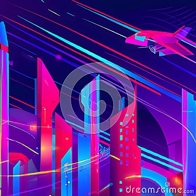 Glowing neon arhitecture in city Stock Photo