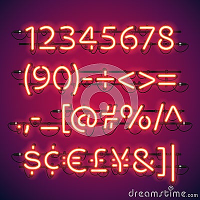 Glowing Neon Bar Numbers Vector Illustration