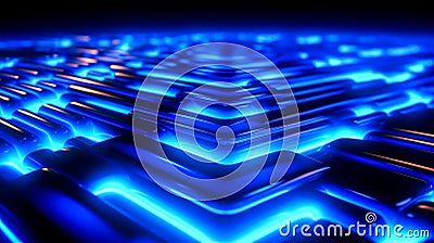 Glowing neon blue tubes in a futuristic array against darkness - Generative AI Stock Photo