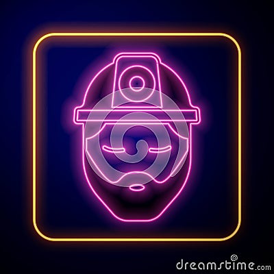 Glowing neon Builder icon isolated on black background. Construction worker. Vector Vector Illustration