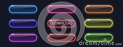 Glowing neon buttons for web design isolated on dark background. Realistic light frame border collection for web design Vector Illustration