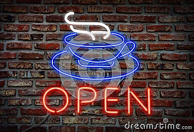 Glowing neon Cafe sing. Stock Photo