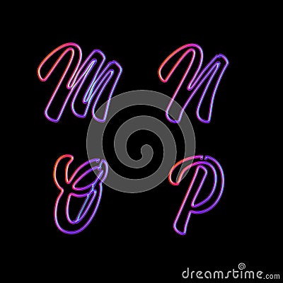 Glowing neon capital letters - letters M-P Stock Photo
