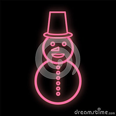 Glowing neon christmas sign with snowman with hat in circle frame. Christmas snow man symbol web banner in neon style Stock Photo