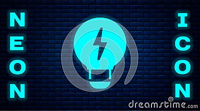 Glowing neon Creative lamp light idea icon isolated on brick wall background. Concept ideas inspiration, invention Stock Photo