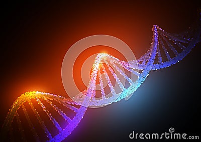 Glowing neon DNA chain. Biotechnology, biochemistry, genetics and medicine concept.Futuristic dna, molecule, cell .Vector Stock Photo