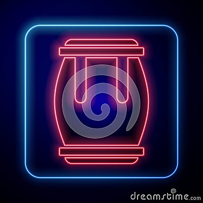 Glowing neon Drum icon isolated on black background. Music sign. Musical instrument symbol. Vector Vector Illustration