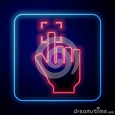 Glowing neon Fingerprint icon isolated on blue background. ID app icon. Identification sign. Touch id. Vector Vector Illustration