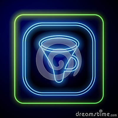 Glowing neon Funnel or filter icon isolated on blue background. Vector Vector Illustration