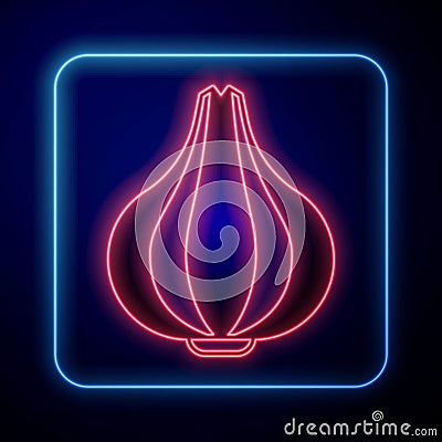 Glowing neon Garlic icon isolated on black background. Vector Vector Illustration