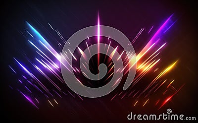 Glowing neon geometric elements abstract background. Neon light or laser show, electric impulse Stock Photo