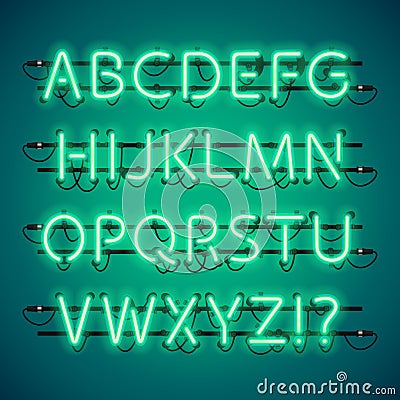 Glowing Neon Green Alphabet Vector Illustration