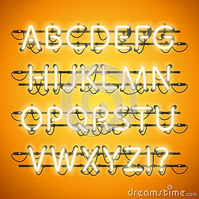 Glowing Neon Honey Yellow Alphabet Vector Illustration