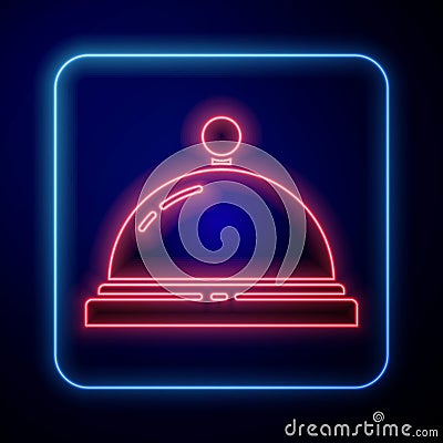 Glowing neon Hotel service bell icon isolated on blue background. Reception bell. Vector Illustration Vector Illustration