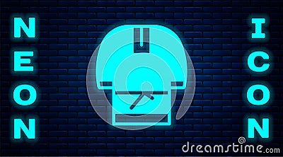 Glowing neon Kosovorotka is a traditional Russian shirt icon isolated on brick wall background. Traditional national Vector Illustration