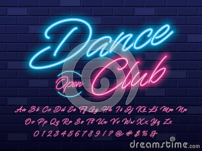 Neon light font Vector Illustration