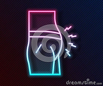 Glowing neon line Abdominal bloating icon isolated on black background. Constipation or diarrhea. Vector Vector Illustration