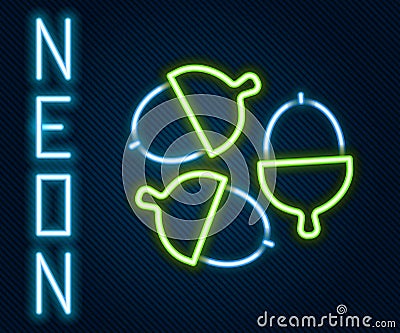 Glowing neon line Acorn icon isolated on black background. Colorful outline concept. Vector Stock Photo