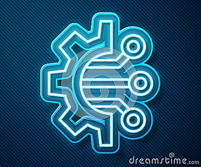 Glowing neon line Algorithm icon isolated on blue background. Algorithm symbol design from Artificial Intelligence Vector Illustration