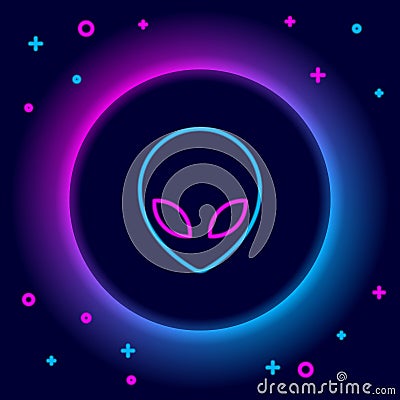 Glowing neon line Alien icon isolated on black background. Extraterrestrial alien face or head symbol. Colorful outline Vector Illustration