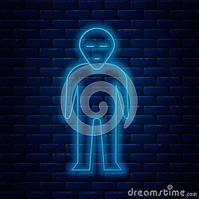 Glowing neon line Alien icon isolated on brick wall background. Extraterrestrial alien face or head symbol. Vector Vector Illustration