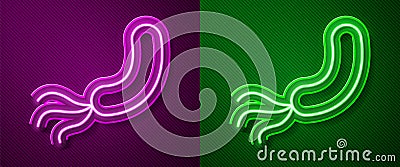 Glowing neon line Bacteria icon isolated on purple and green background. Bacteria and germs, microorganism disease Stock Photo