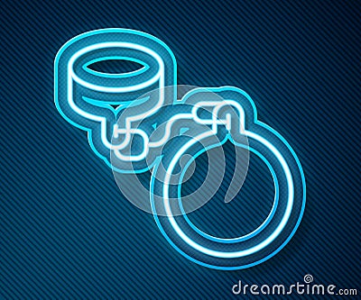 Glowing neon line Ball on chain icon isolated on blue background. Vector Vector Illustration