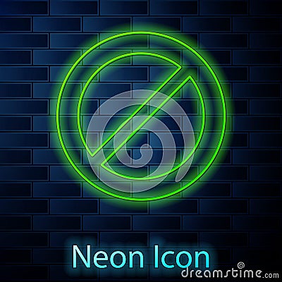 Glowing neon line Ban icon isolated on brick wall background. Stop symbol. Vector Vector Illustration