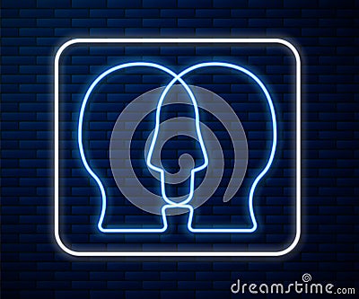 Glowing neon line Bipolar disorder icon isolated on brick wall background. Vector Vector Illustration